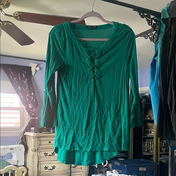Cable & Gauge Tops - Cable & Gauge Emerald Lace-Up Tunic FINAL PRICE!